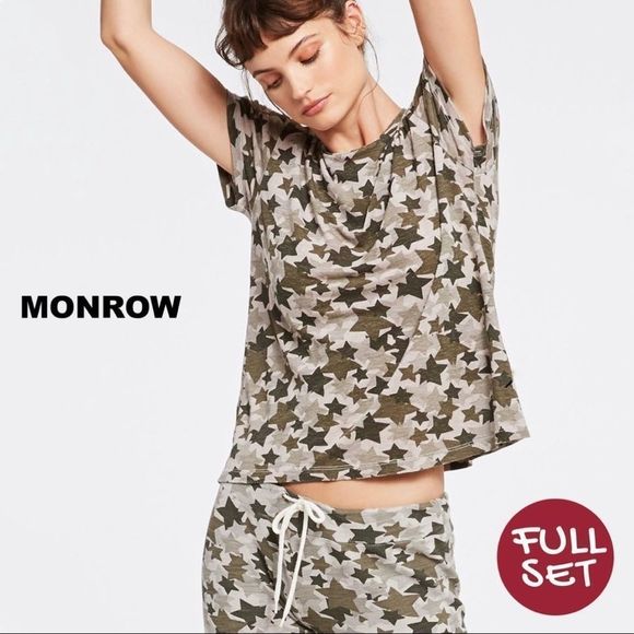 Monrow Tops - Monrow Soft Green Star Camo T-Shirt + Monrow Green Star Camo Shorts NWT 2 Items